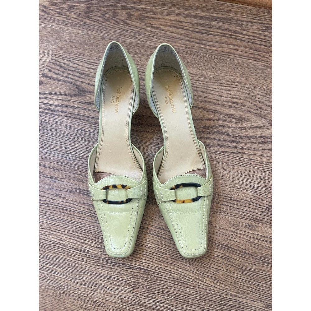 Liz Claiborne Lucia Heels Womens 8M Sage Green d'Orsay Square Toe Buckle